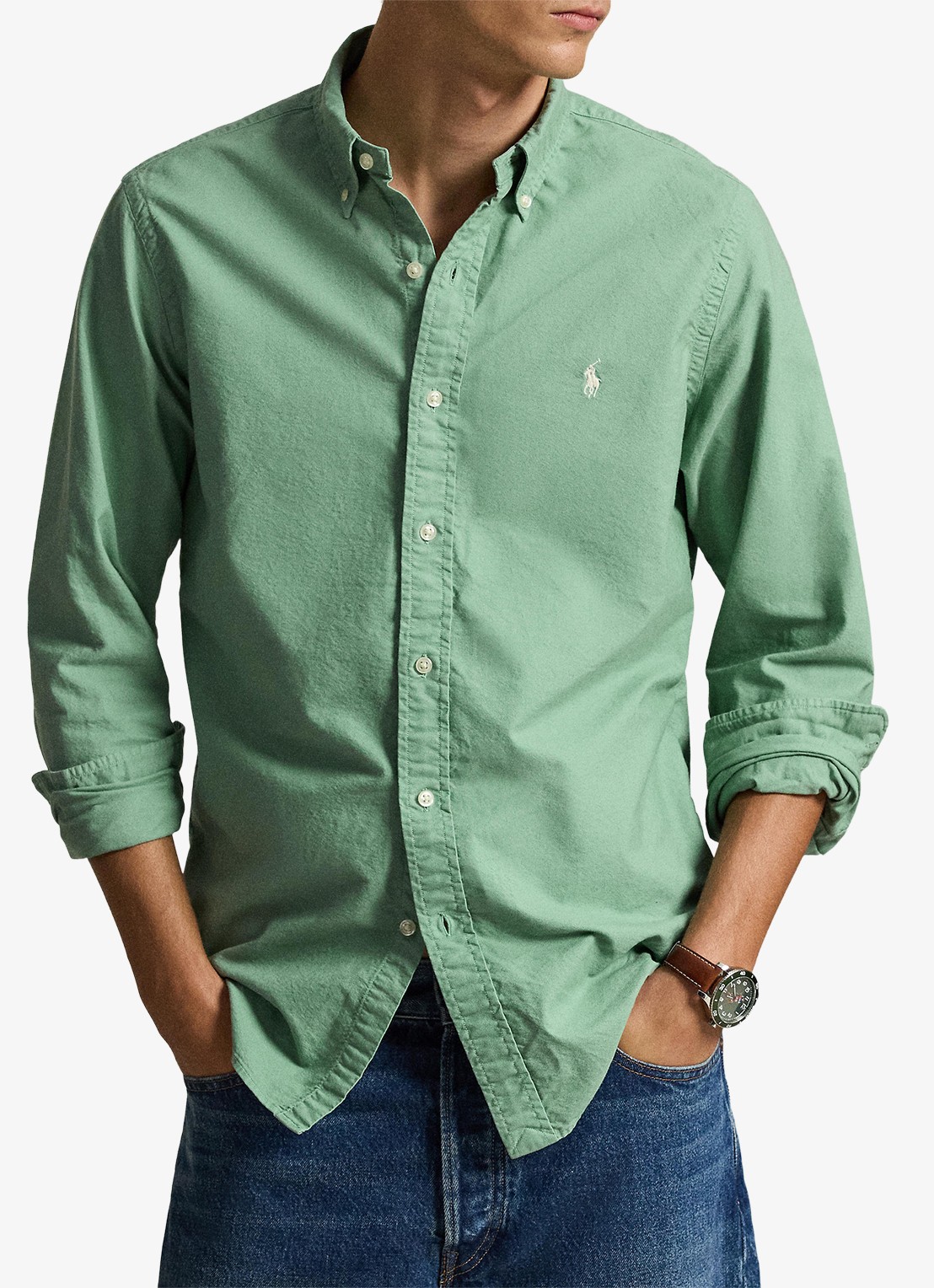 Ralph Lauren Custom fit overhemd met logoborduring - voorkant 2 faded mint-31r6