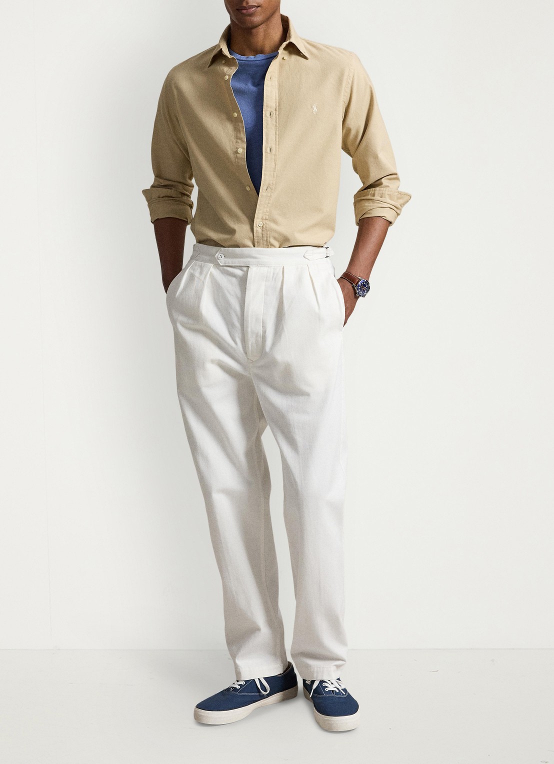 Ralph Lauren Custom fit overhemd met logoborduring - detail dune tan-33g2