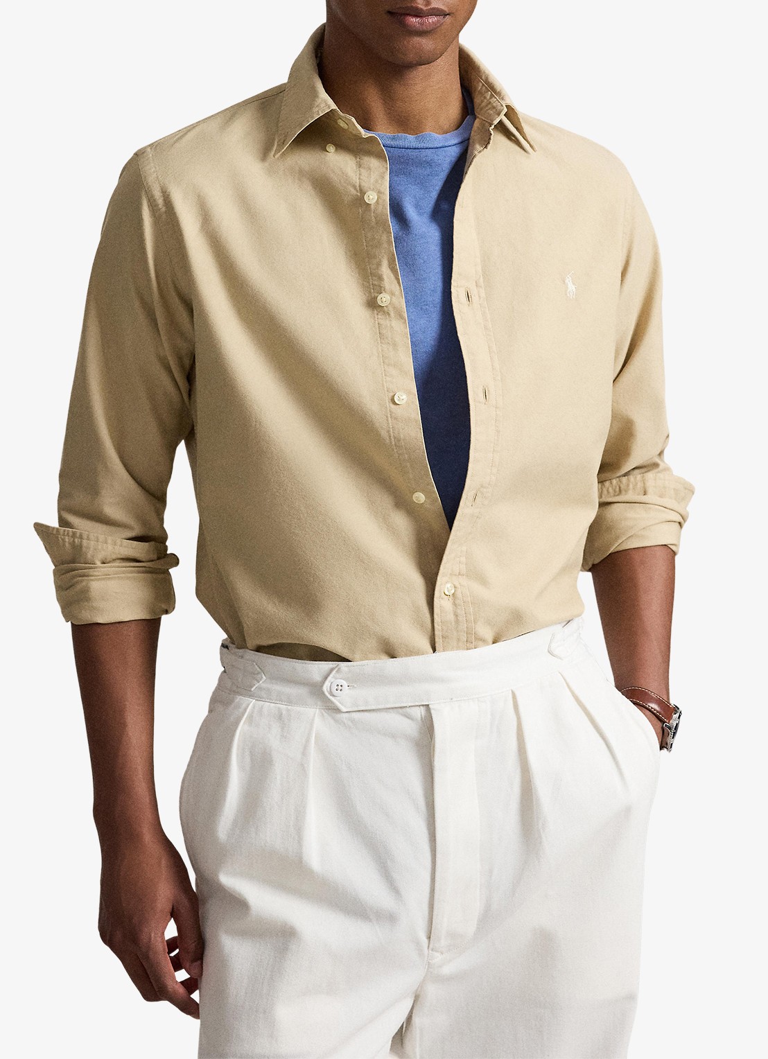 Ralph Lauren Custom fit overhemd met logoborduring - voorkant 5 dune tan-33g2