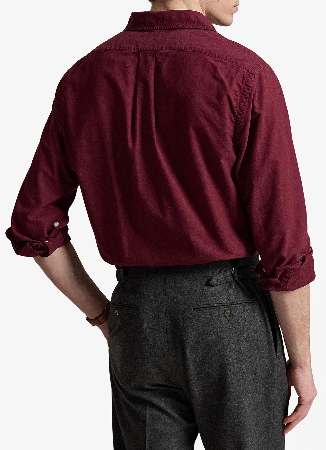 Ralph Lauren Custom fit overhemd met logoborduring - achterkant 5 classic wine / wijnrood