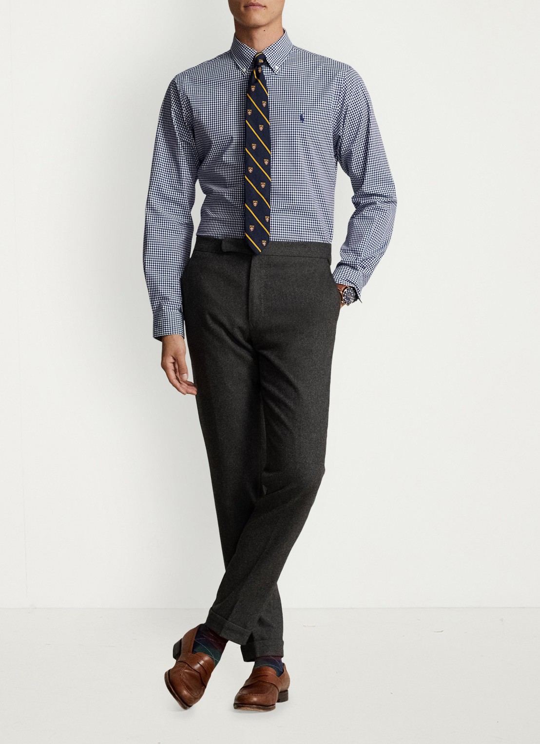 Ralph Lauren Custom fit overhemd met ruitdessin en logoborduring - detail navy/white / donkerblauw