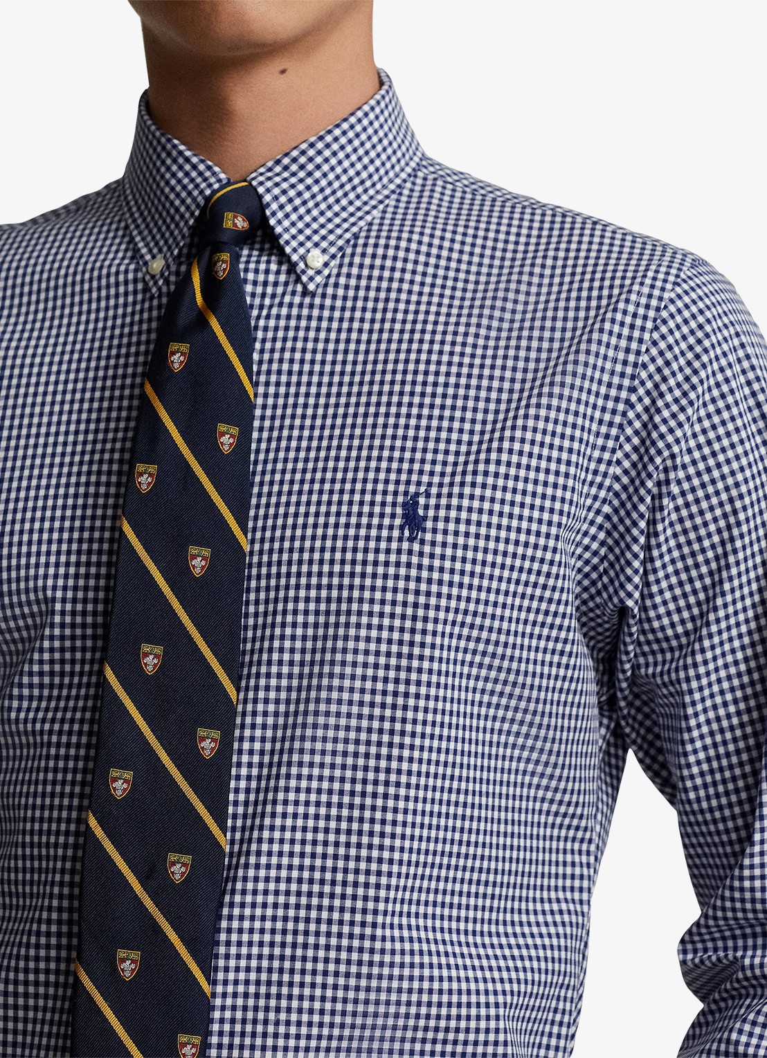 Ralph Lauren Custom fit overhemd met ruitdessin en logoborduring - detail 2 navy/white / donkerblauw