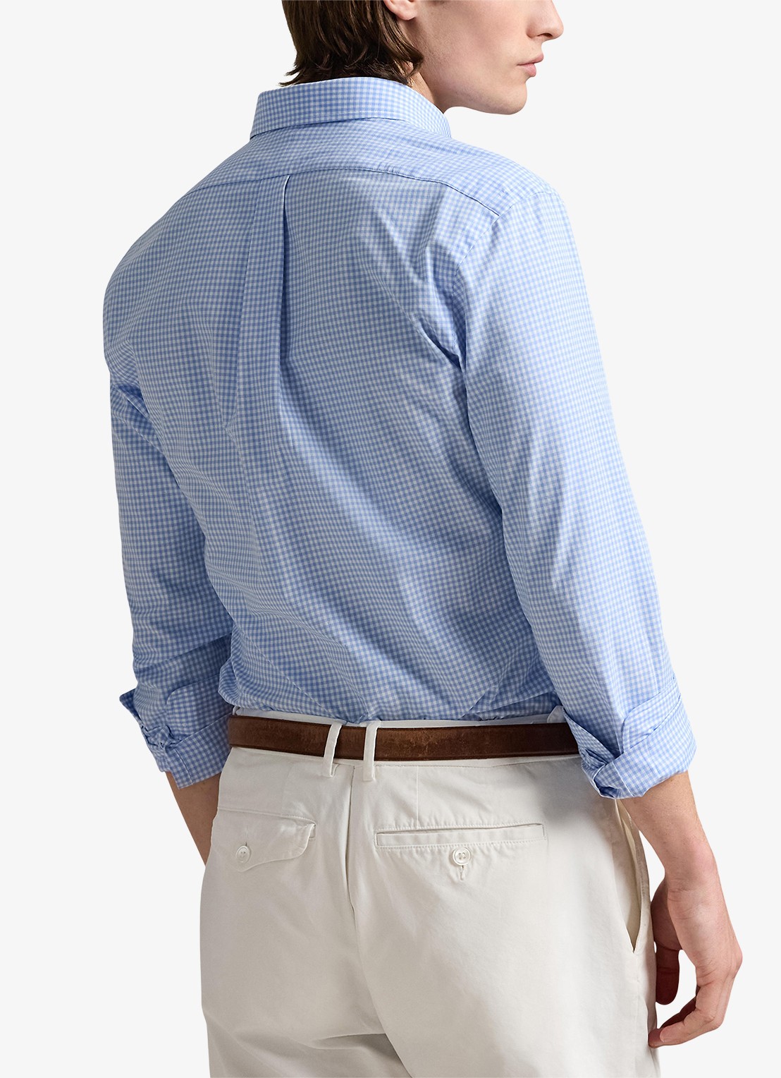 Ralph Lauren Custom fit overhemd met ruitdessin en logoborduring - achterkant 4 canvas blue/white / blauw