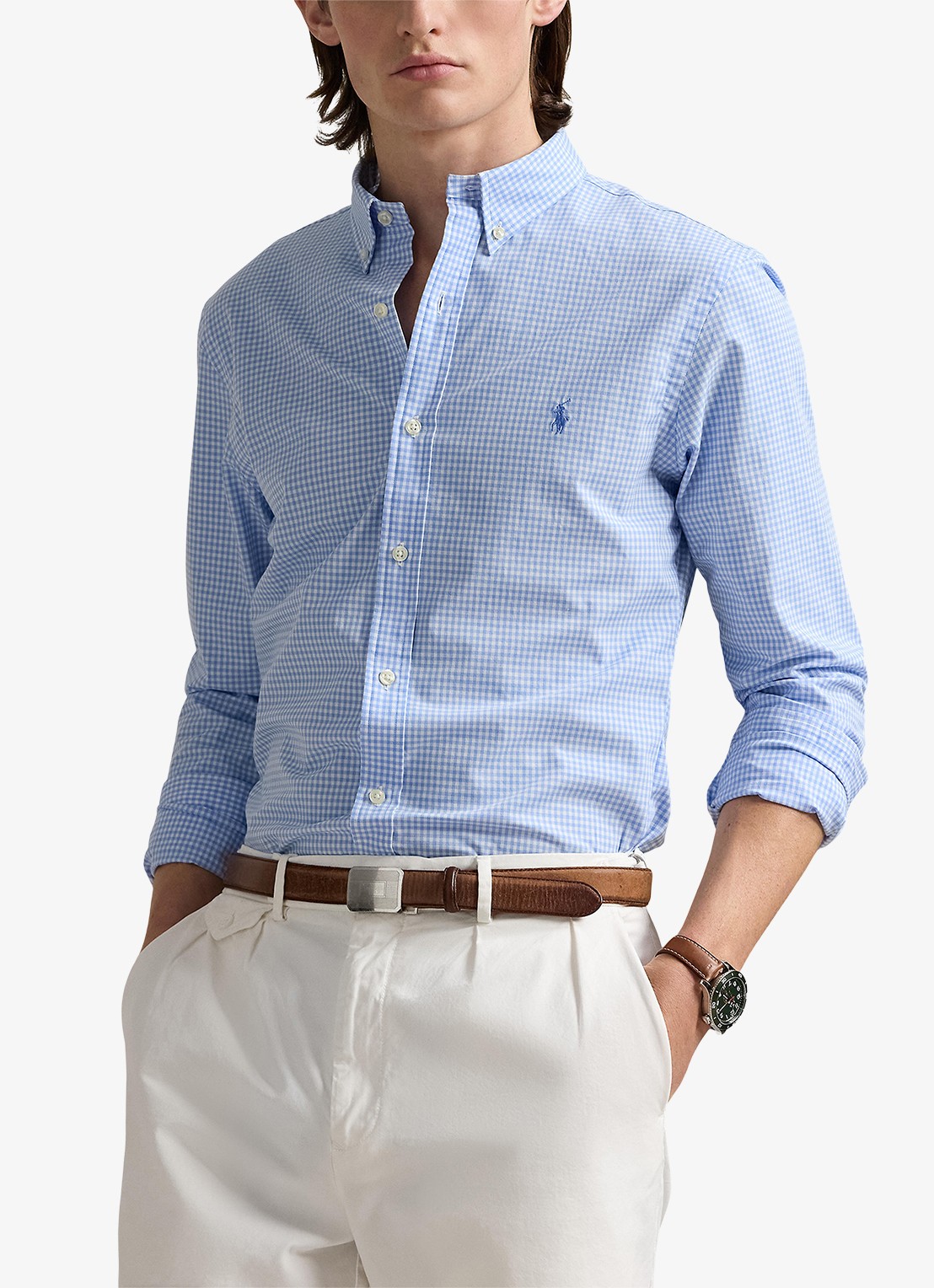Ralph Lauren Custom fit overhemd met ruitdessin en logoborduring - detail canvas blue/white / blauw