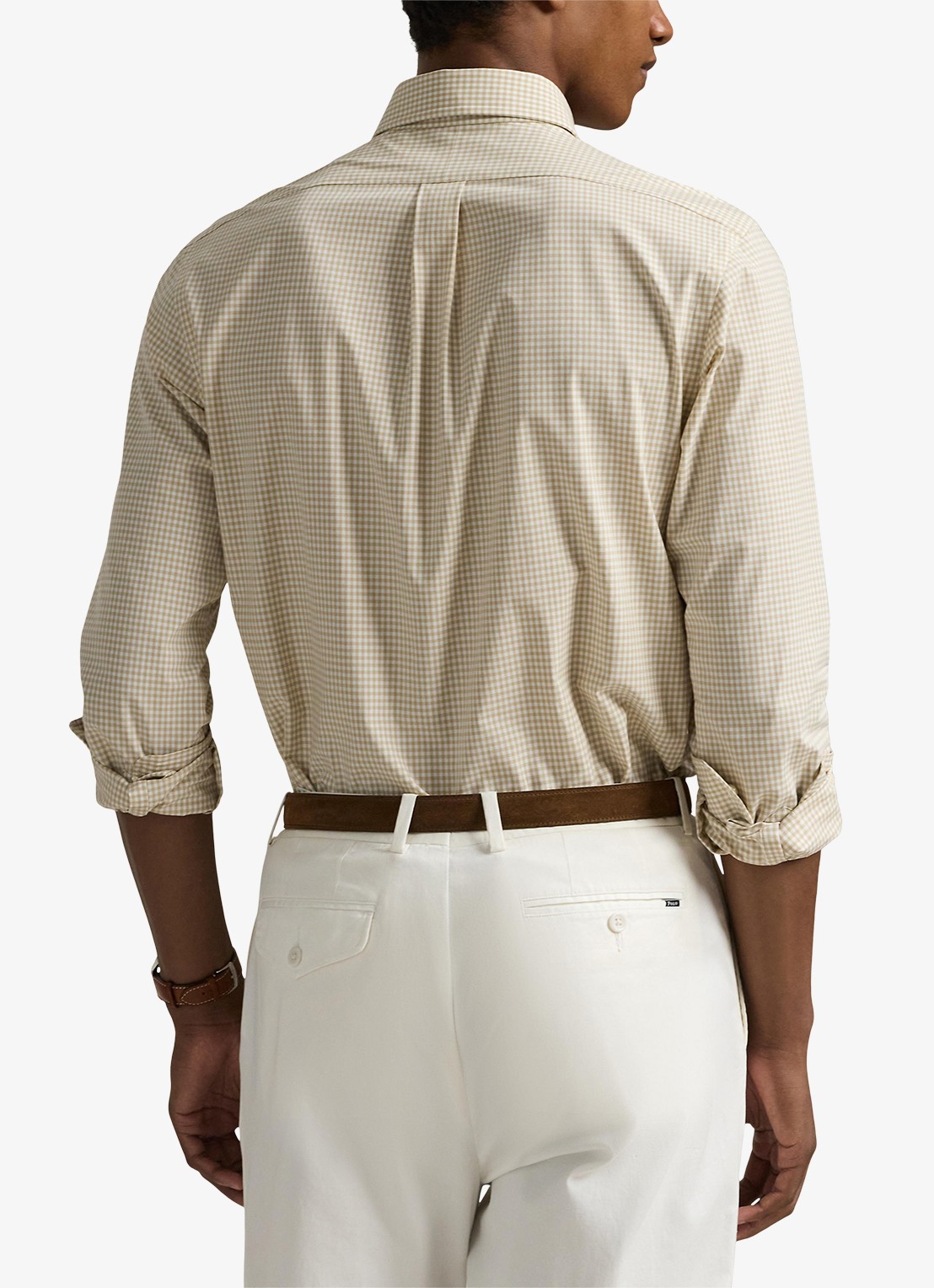 Ralph Lauren Custom fit overhemd met ruitdessin en logoborduring - achterkant 5 coastal beige/white / beige