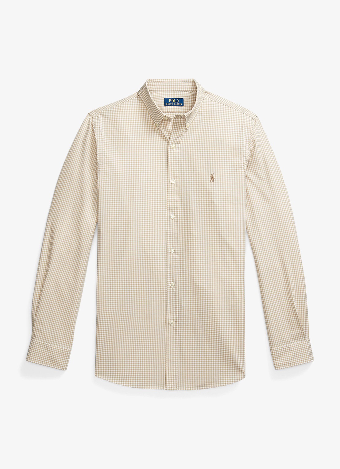 Ralph Lauren Custom fit overhemd met ruitdessin en logoborduring - voorkant coastal beige/white / beige
