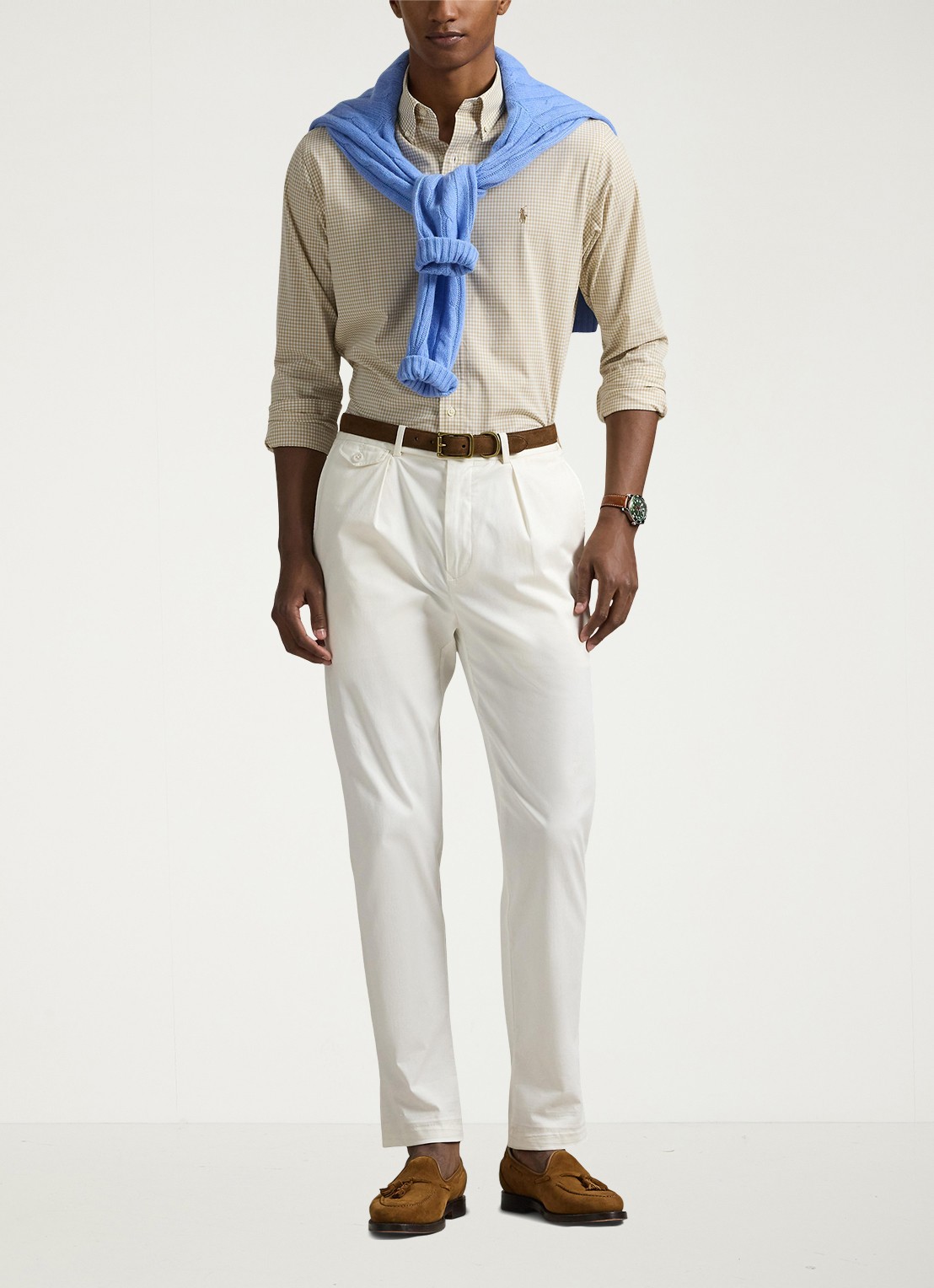Ralph Lauren Custom fit overhemd met ruitdessin en logoborduring - voorkant 2 coastal beige/white / beige