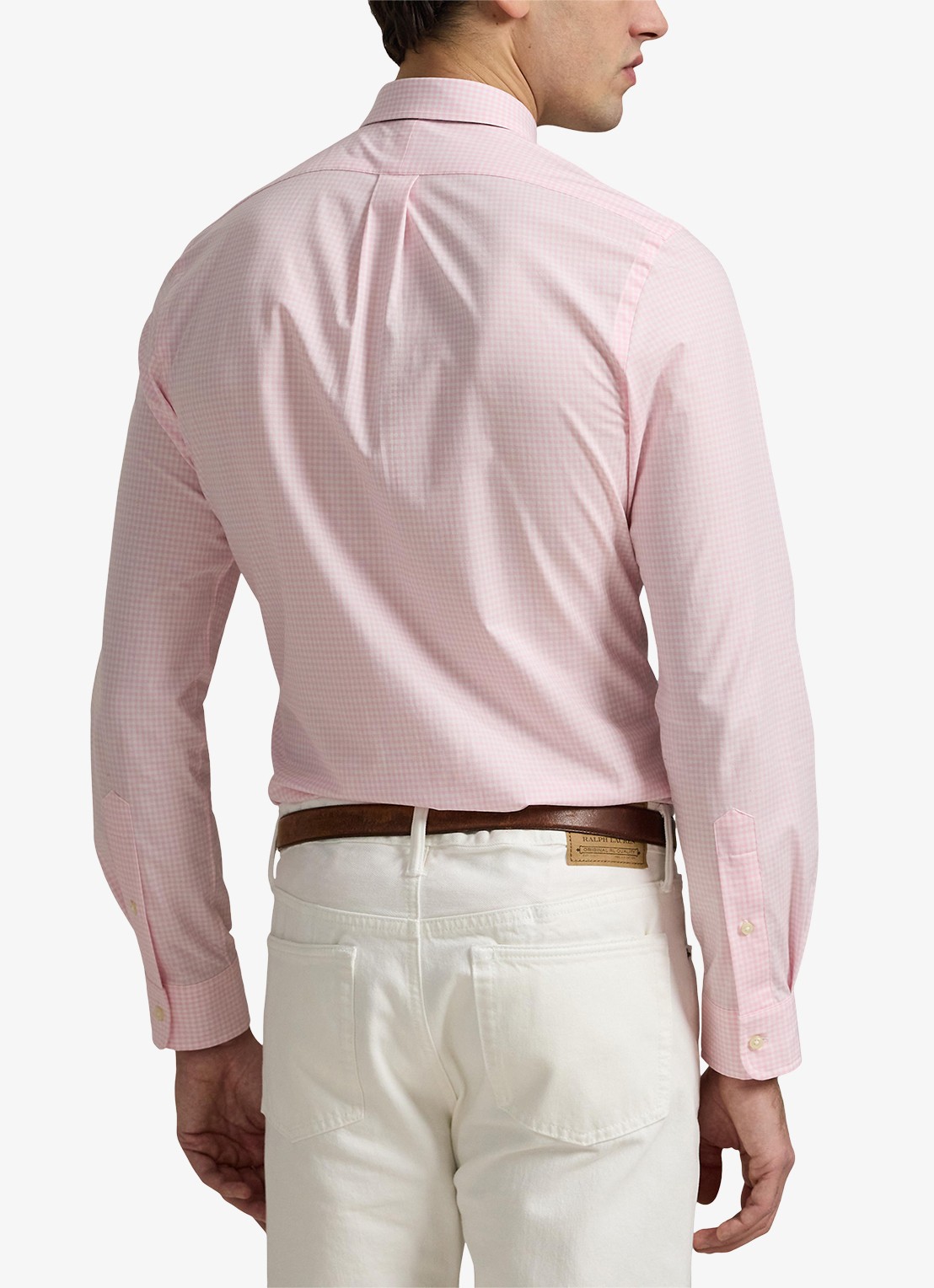 Ralph Lauren Custom fit overhemd met ruitdessin en logoborduring - achterkant 5 carmel pink/white / bruin