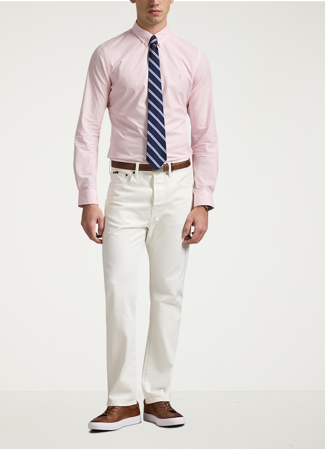 Ralph Lauren Custom fit overhemd met ruitdessin en logoborduring - voorkant 2 carmel pink/white / bruin