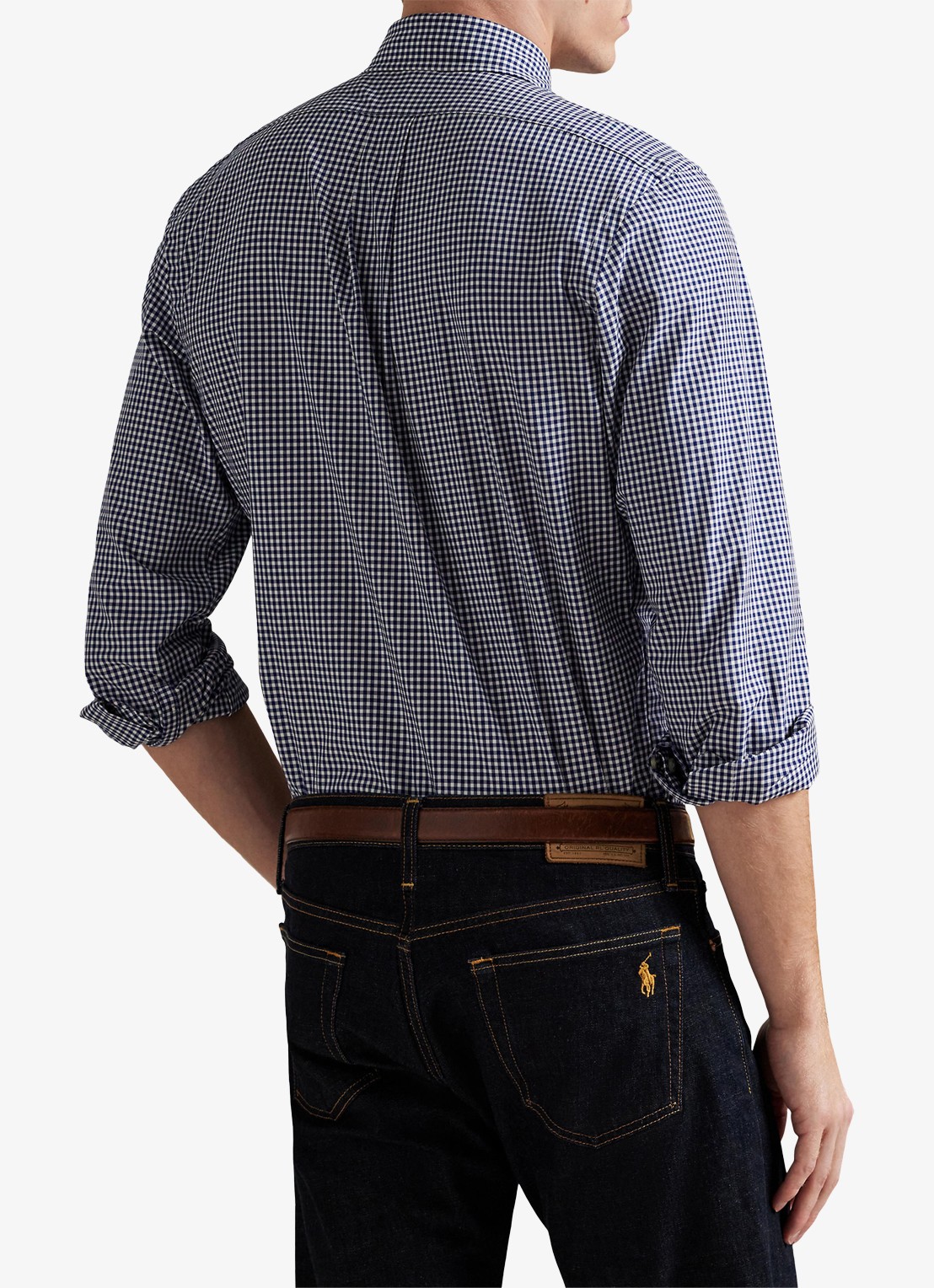 Ralph Lauren Custom fit overhemd met ruitdessin en logoborduring - achterkant newport navy white / donkerblauw