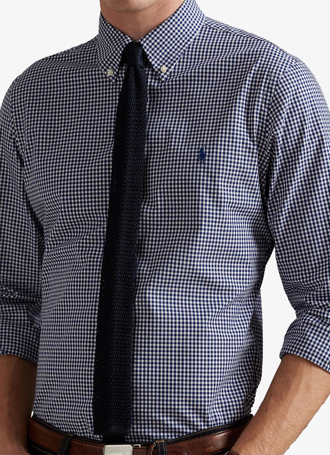 Ralph Lauren Custom fit overhemd met ruitdessin en logoborduring - detail 5 newport navy white / donkerblauw