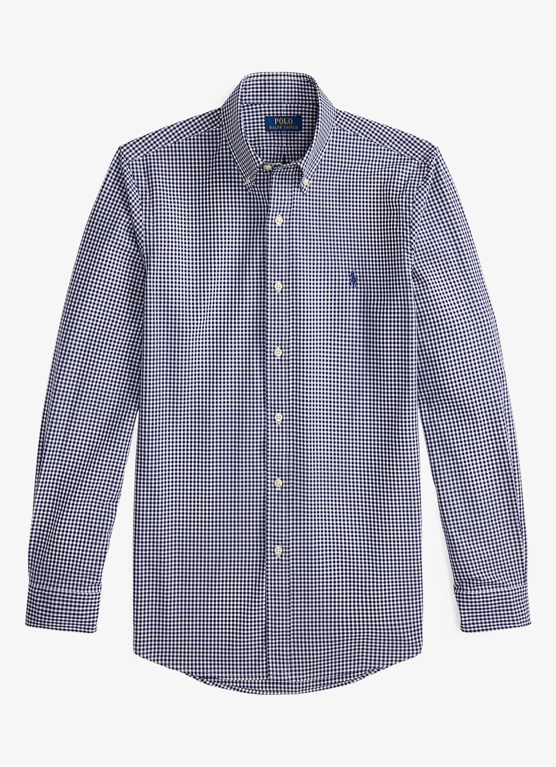 Ralph Lauren Custom fit overhemd met ruitdessin en logoborduring - voorkant 2 newport navy white / donkerblauw