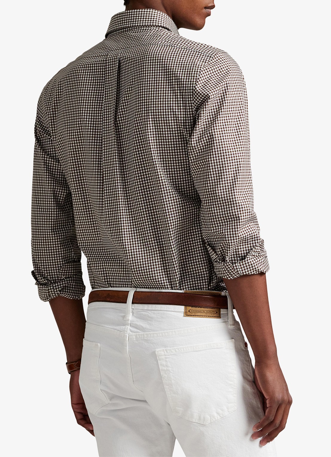 Ralph Lauren Custom fit overhemd met ruitdessin en logoborduring - achterkant cooper brown white / bruin