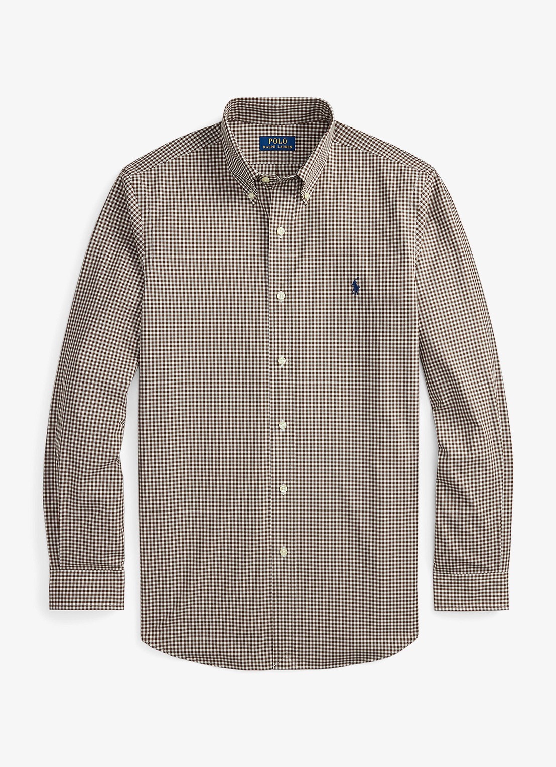 Ralph Lauren Custom fit overhemd met ruitdessin en logoborduring - voorkant 4 cooper brown white / bruin