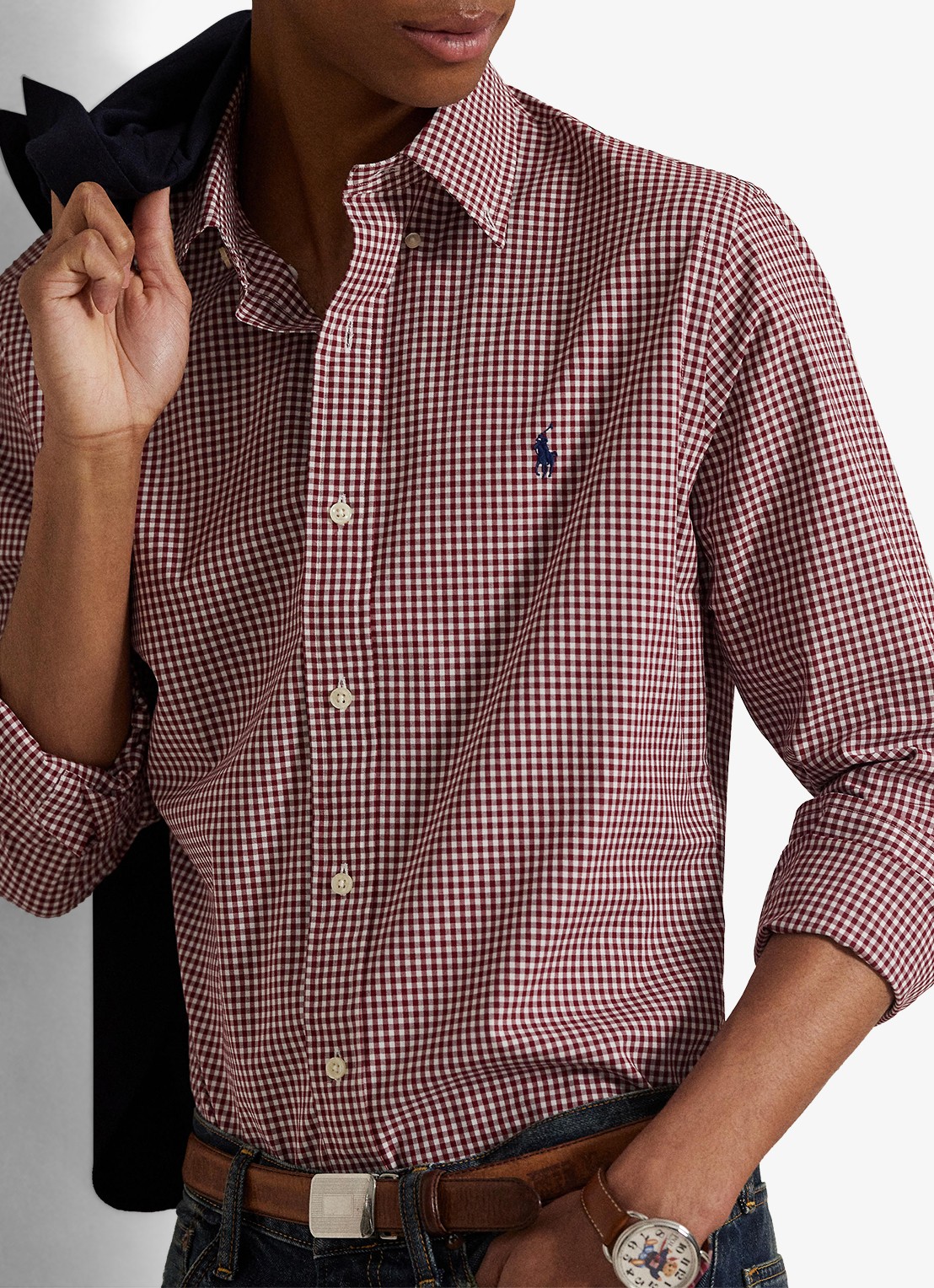 Ralph Lauren Custom fit overhemd met ruitdessin en logoborduring - detail 2 classic wine white / wijnrood