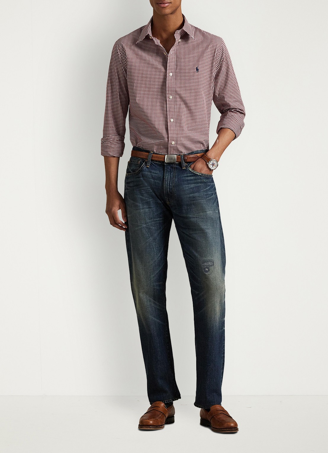Ralph Lauren Custom fit overhemd met ruitdessin en logoborduring - voorkant 5 classic wine white / wijnrood