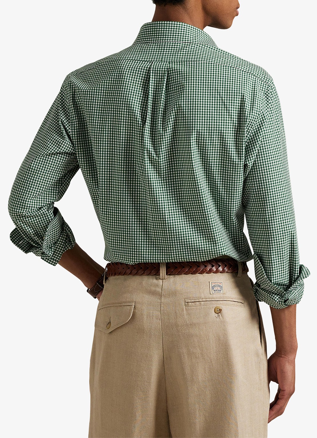 Ralph Lauren Custom fit overhemd met ruitdessin en logoborduring - achterkant 3 new forest white / groen