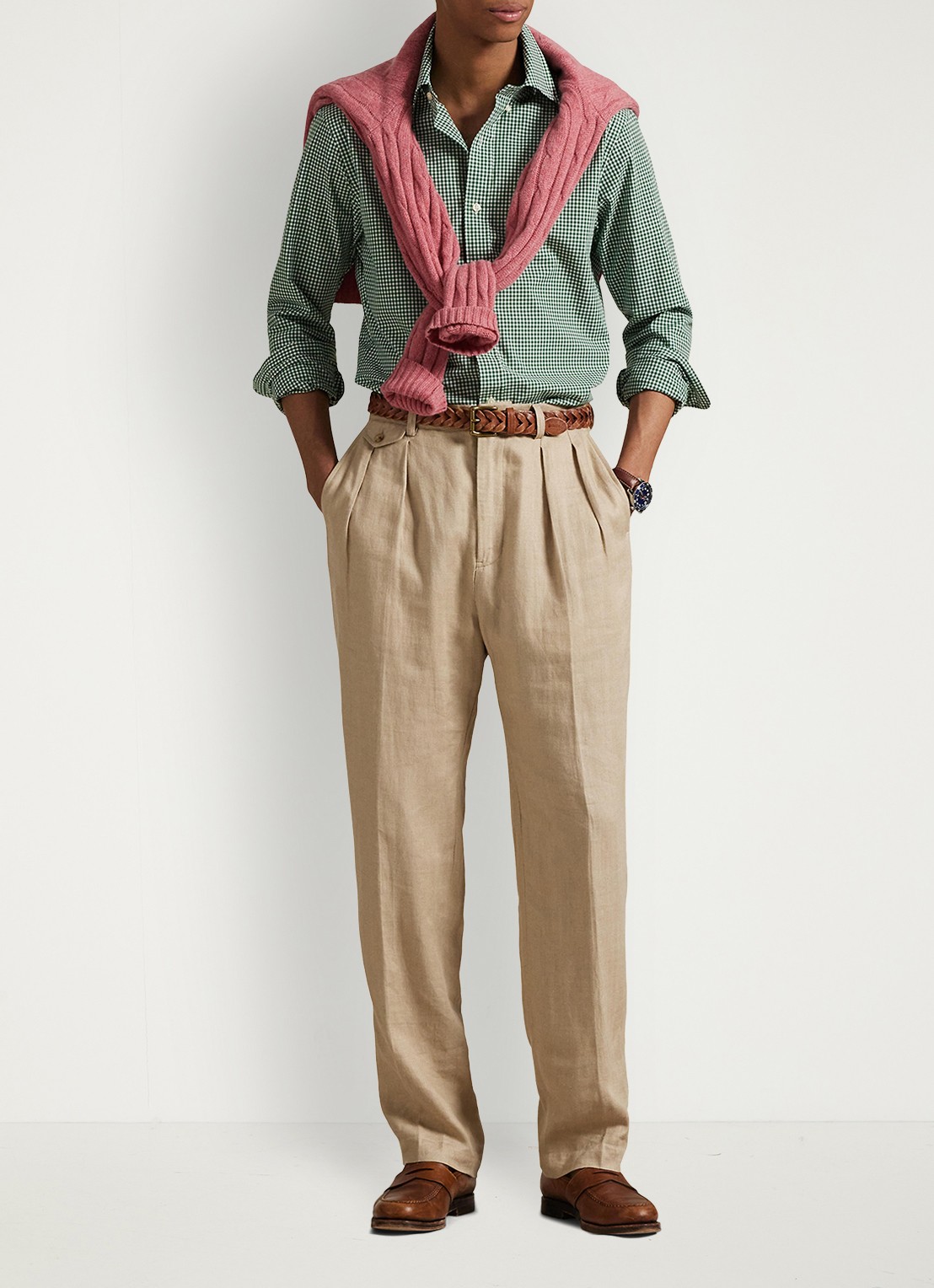 Ralph Lauren Custom fit overhemd met ruitdessin en logoborduring - voorkant 5 new forest white / groen