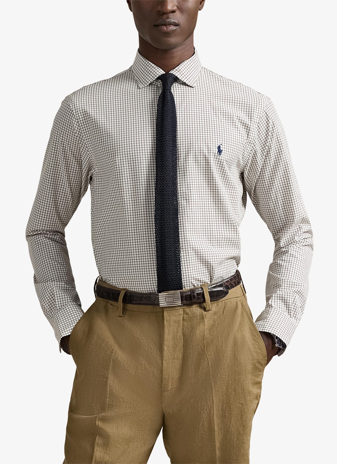 Ralph Lauren Custom fit overhemd met ruitdessin en logoborduring - detail 4 white chocolate brown / bruin