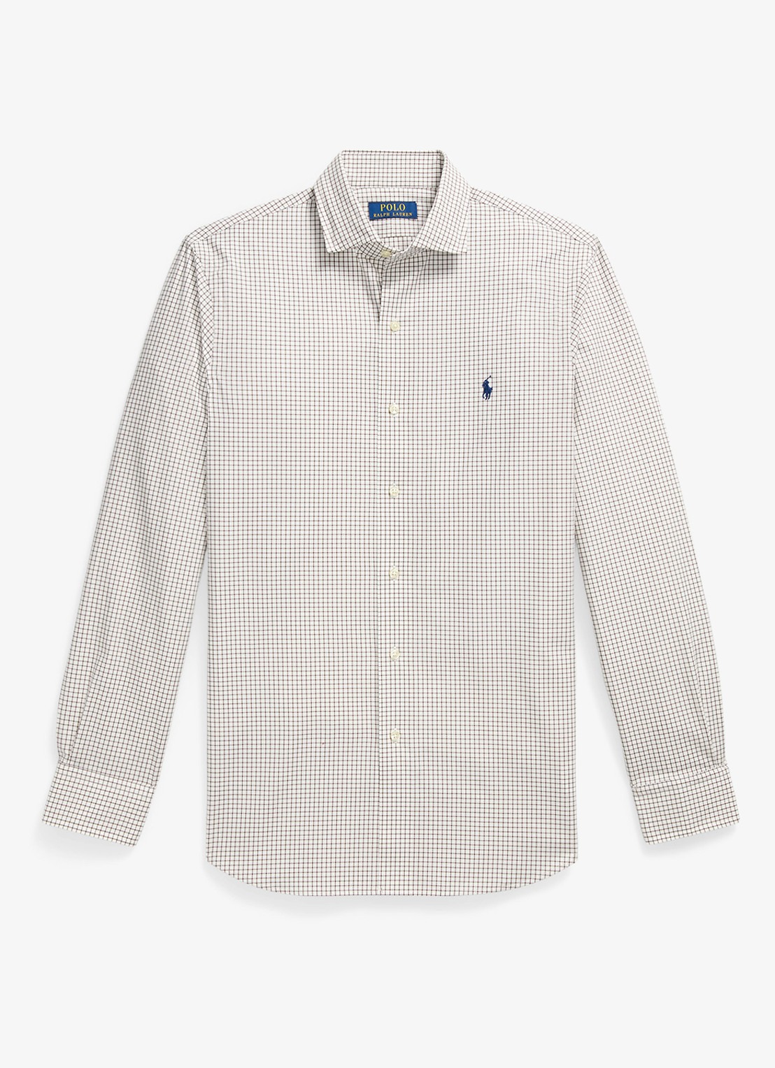 Ralph Lauren Custom fit overhemd met ruitdessin en logoborduring - voorkant 2 white chocolate brown / bruin