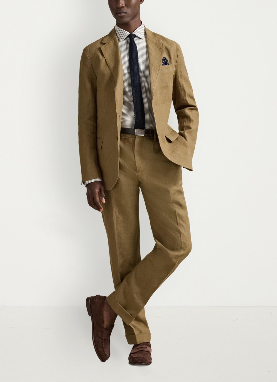 Ralph Lauren Custom fit overhemd met ruitdessin en logoborduring - voorkant 3 white chocolate brown / bruin