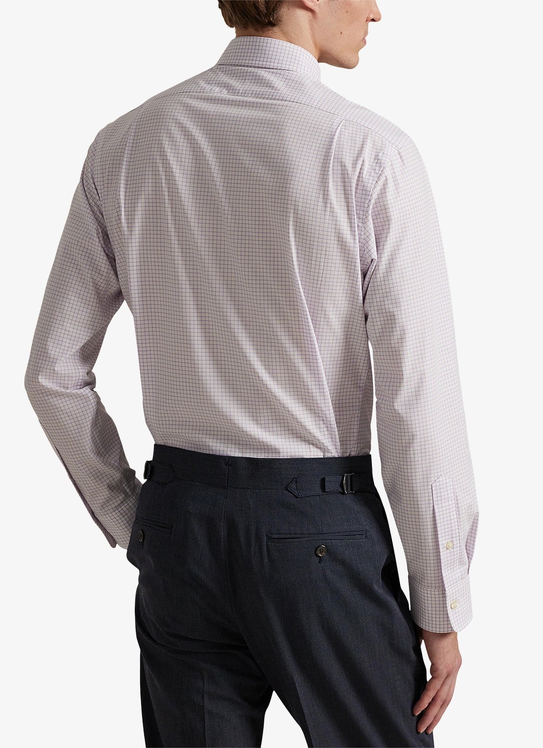 Ralph Lauren Custom fit overhemd met ruitdessin en logoborduring - achterkant 4 white light lilac / lichtroze-486o
