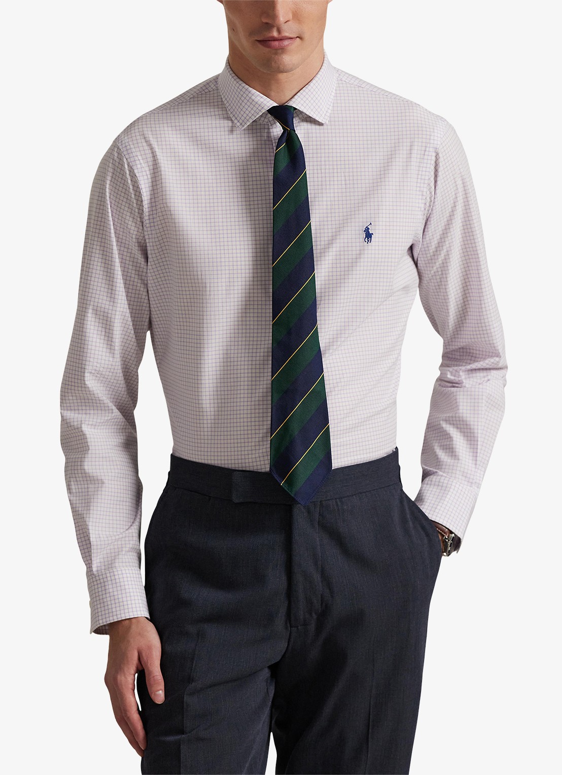 Ralph Lauren Custom fit overhemd met ruitdessin en logoborduring - detail white light lilac / lichtroze-486o