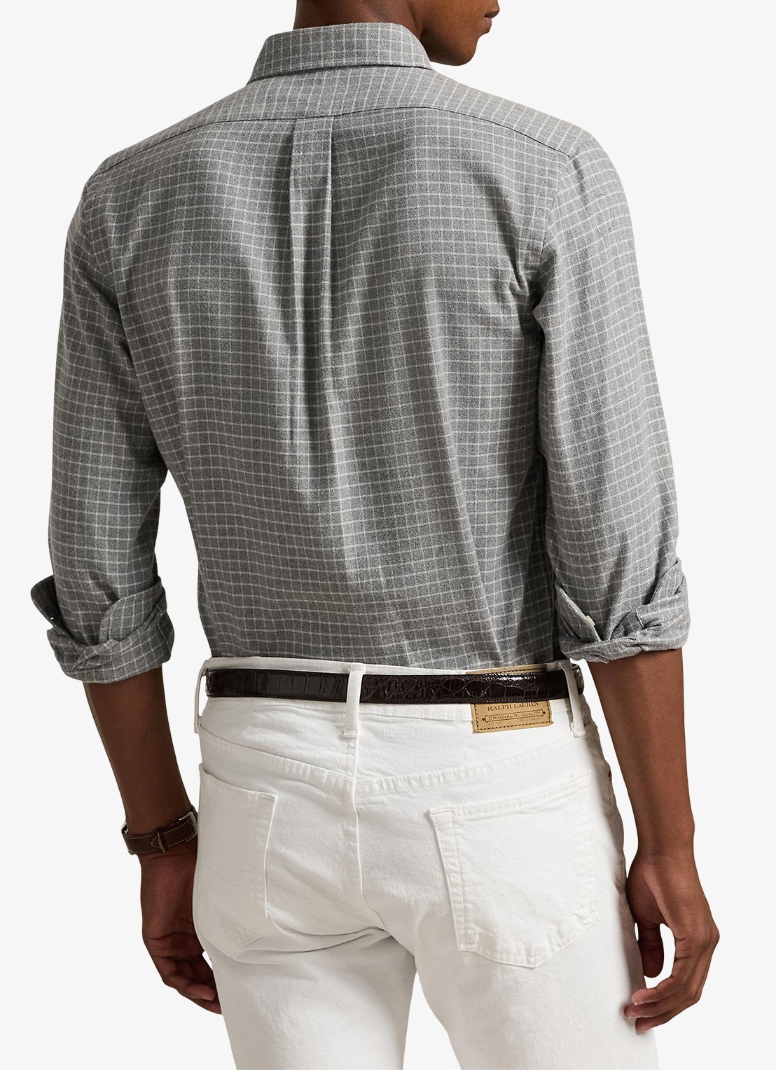 Ralph Lauren Custom fit overhemd met ruitdessin en logoborduring - achterkant grey heather / grijs