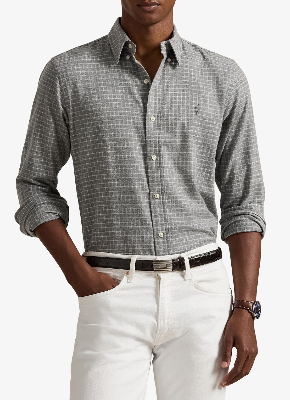 Ralph Lauren Custom fit overhemd met ruitdessin en logoborduring - detail 4 grey heather / grijs