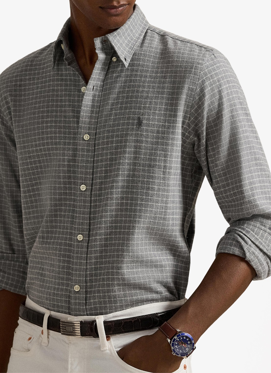 Ralph Lauren Custom fit overhemd met ruitdessin en logoborduring - detail 5 grey heather / grijs
