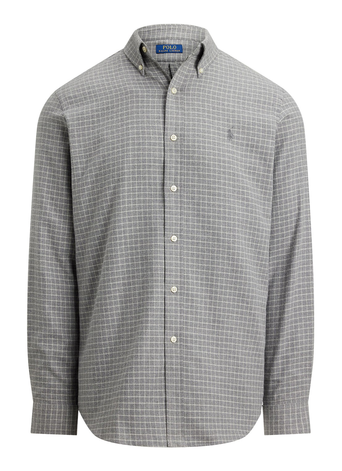 Ralph Lauren Custom fit overhemd met ruitdessin en logoborduring - voorkant 2 grey heather / grijs