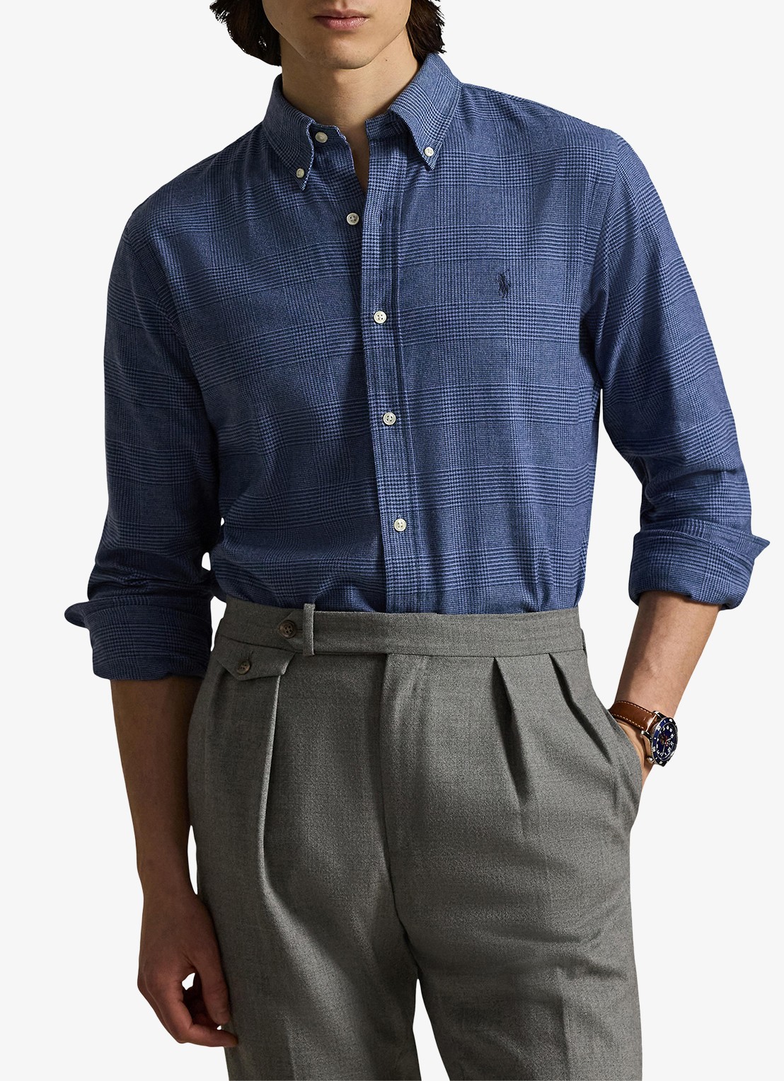 Ralph Lauren Custom fit overhemd met ruitdessin en logoborduring - detail blue heather / blauw