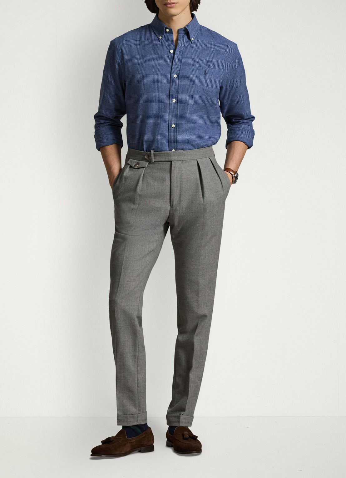 Ralph Lauren Custom fit overhemd met ruitdessin en logoborduring - voorkant 5 blue heather / blauw