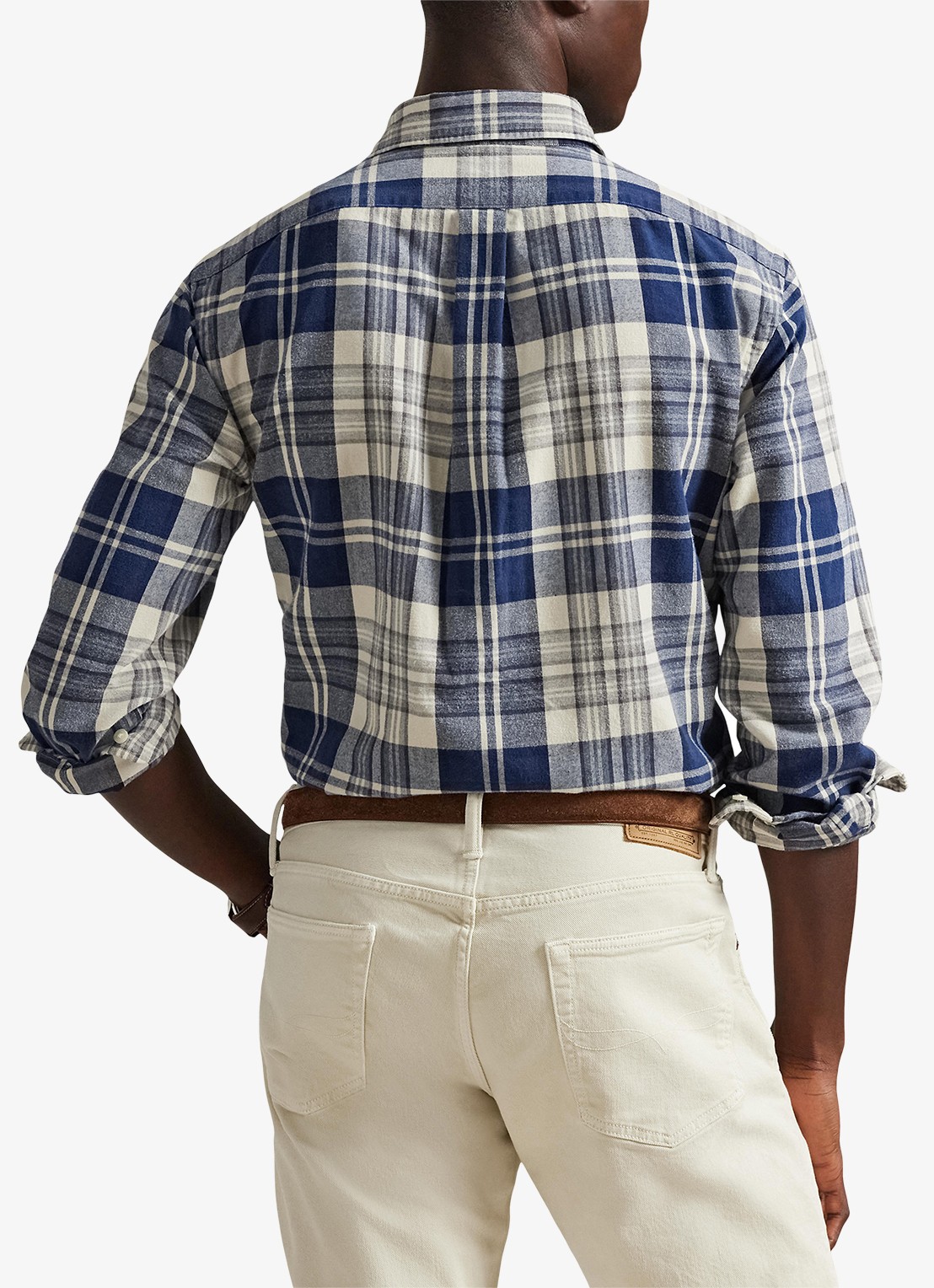 Ralph Lauren Custom fit overhemd met ruitdessin en logoborduring - achterkant 4 off white navy / blauw