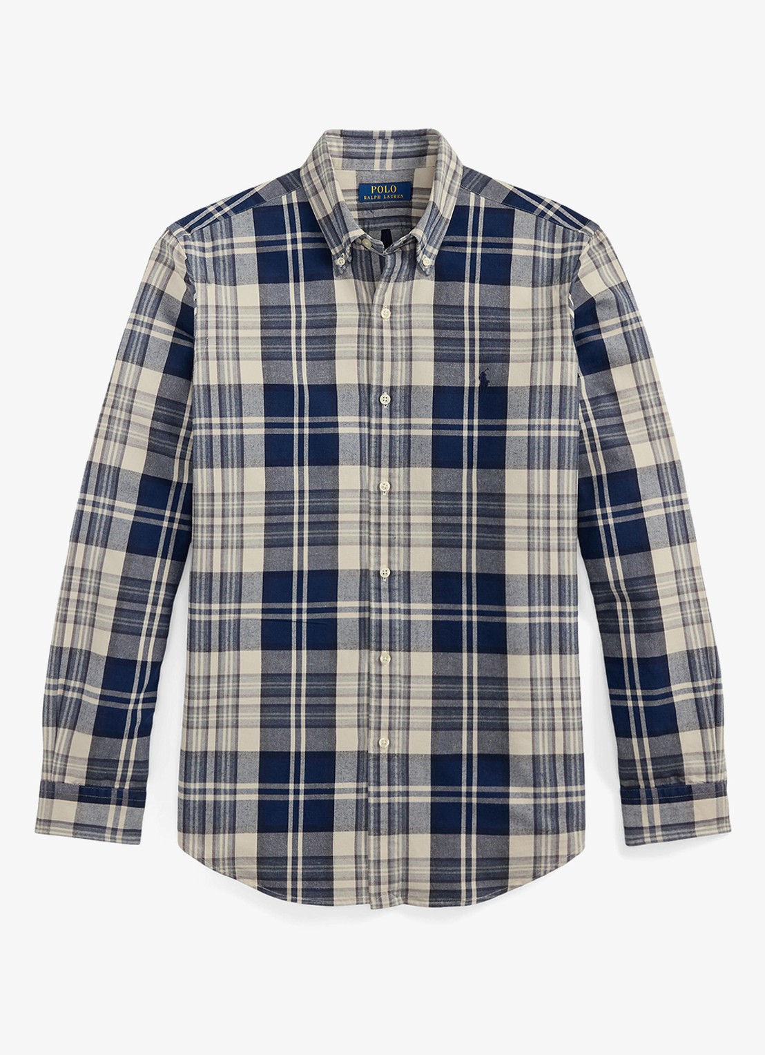 Ralph Lauren Custom fit overhemd met ruitdessin en logoborduring - voorkant 2 off white navy / blauw