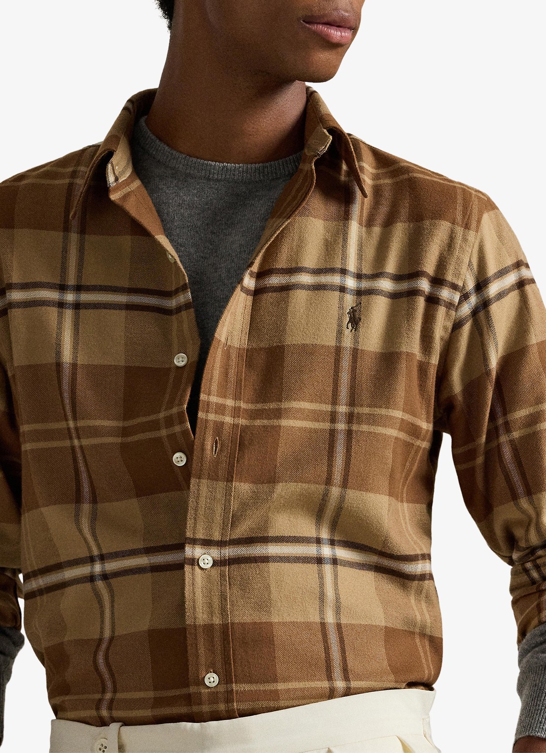 Ralph Lauren Custom fit overhemd met ruitdessin en logoborduring - detail 5 brown multi / bruin