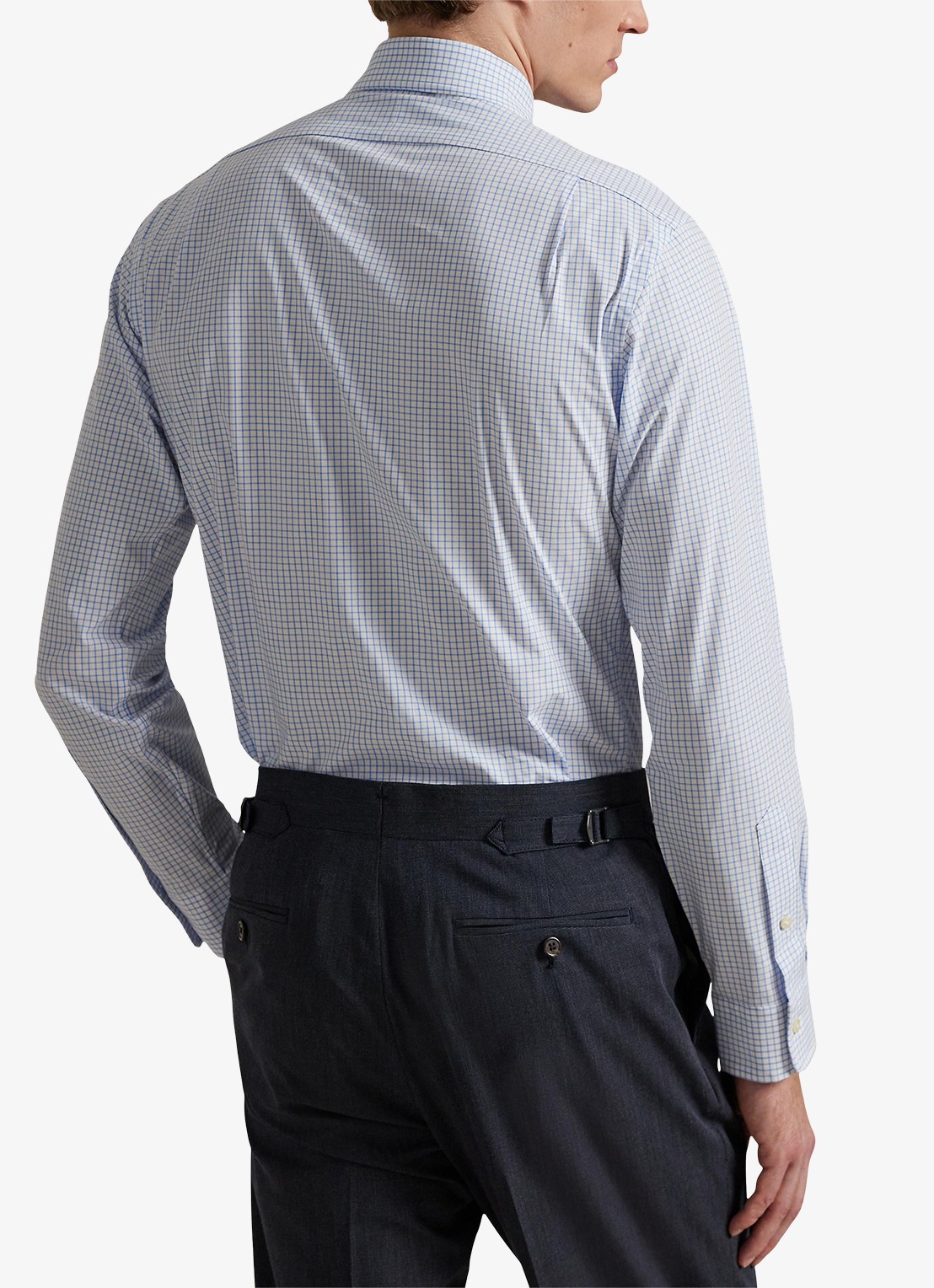 Ralph Lauren Custom fit overhemd met ruitdessin en logoborduring - achterkant white harbor island