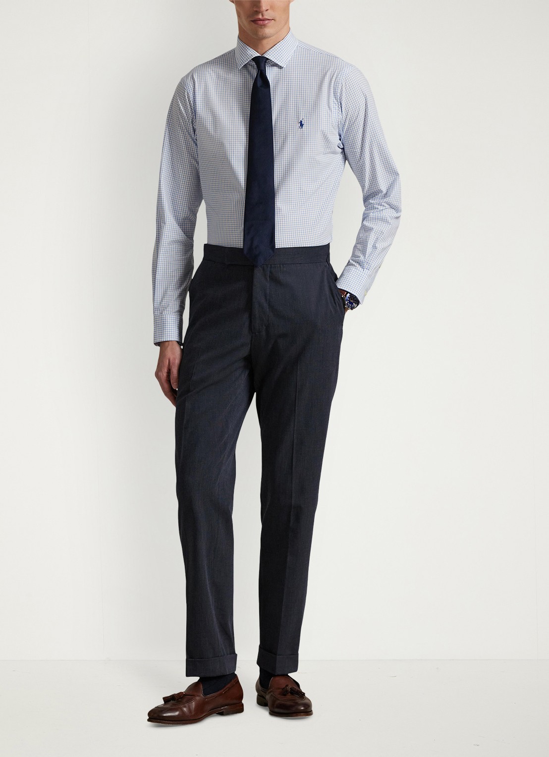 Ralph Lauren Custom fit overhemd met ruitdessin en logoborduring - voorkant 4 white harbor island