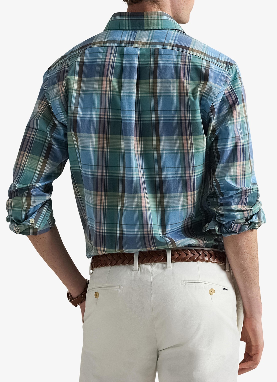 Ralph Lauren Custom fit overhemd met ruitdessin en logoborduring - achterkant 5 blue brown / blauw