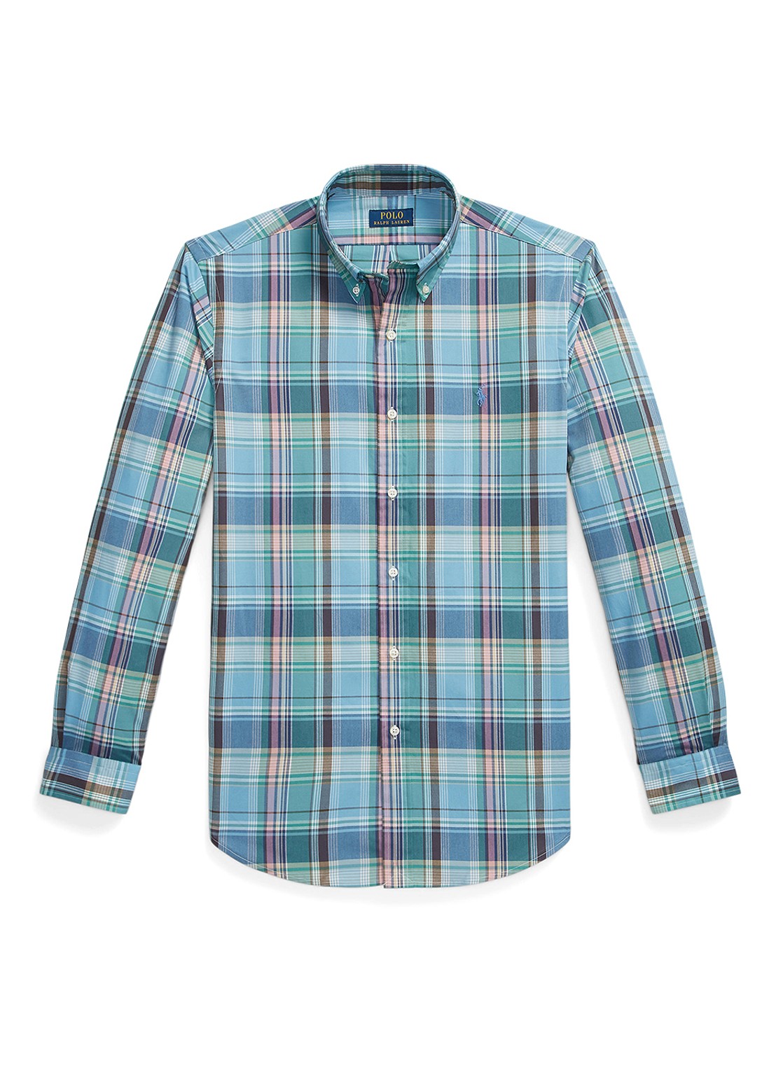 Ralph Lauren Custom fit overhemd met ruitdessin en logoborduring - voorkant blue brown / blauw