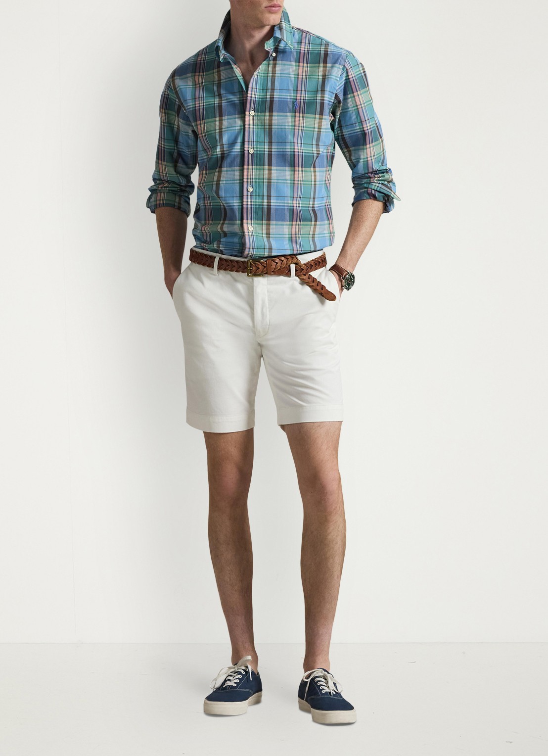 Ralph Lauren Custom fit overhemd met ruitdessin en logoborduring - voorkant 2 blue brown / blauw