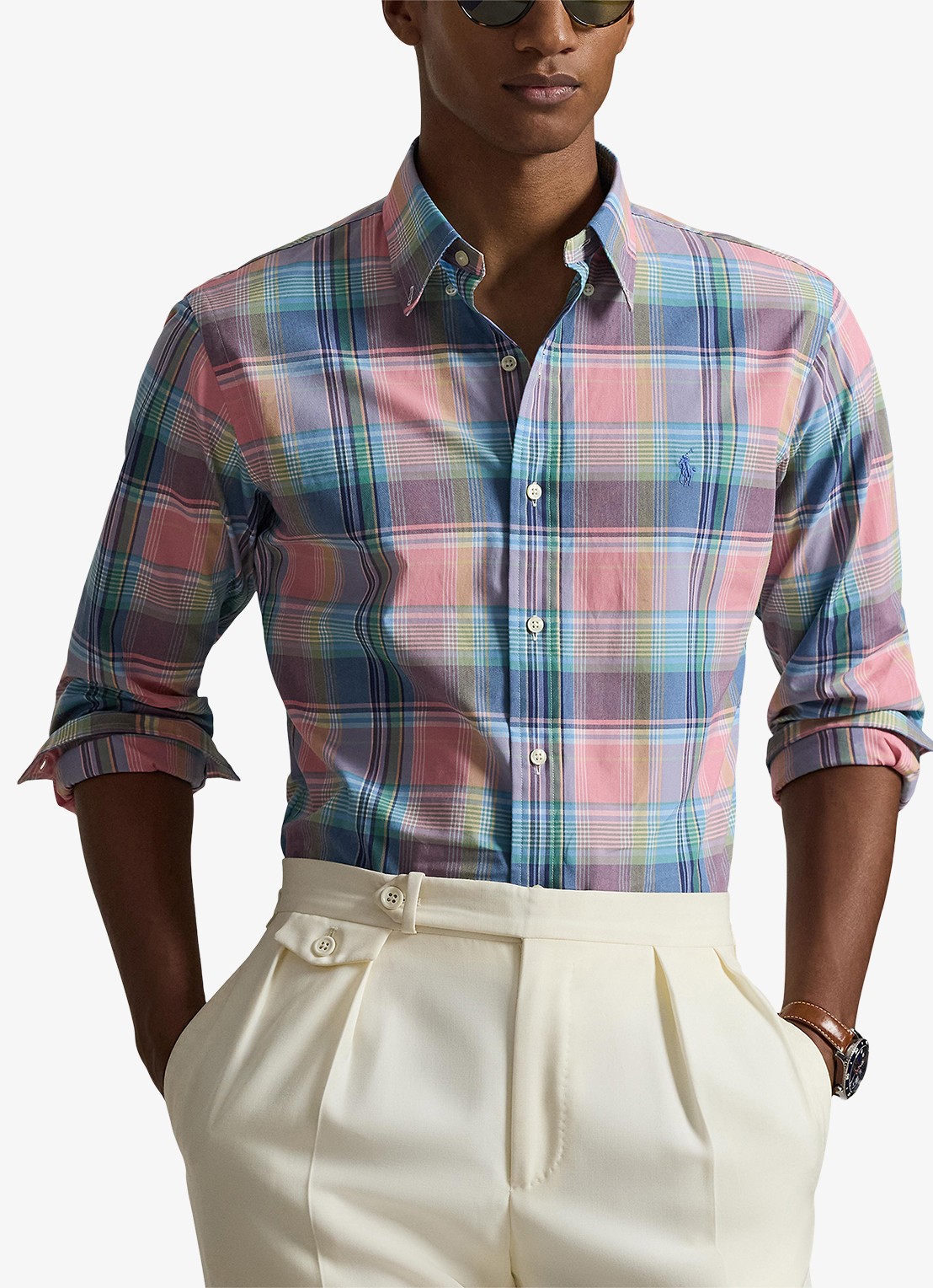 Ralph Lauren Custom fit overhemd met ruitdessin en logoborduring - detail 4 pink blue / roze