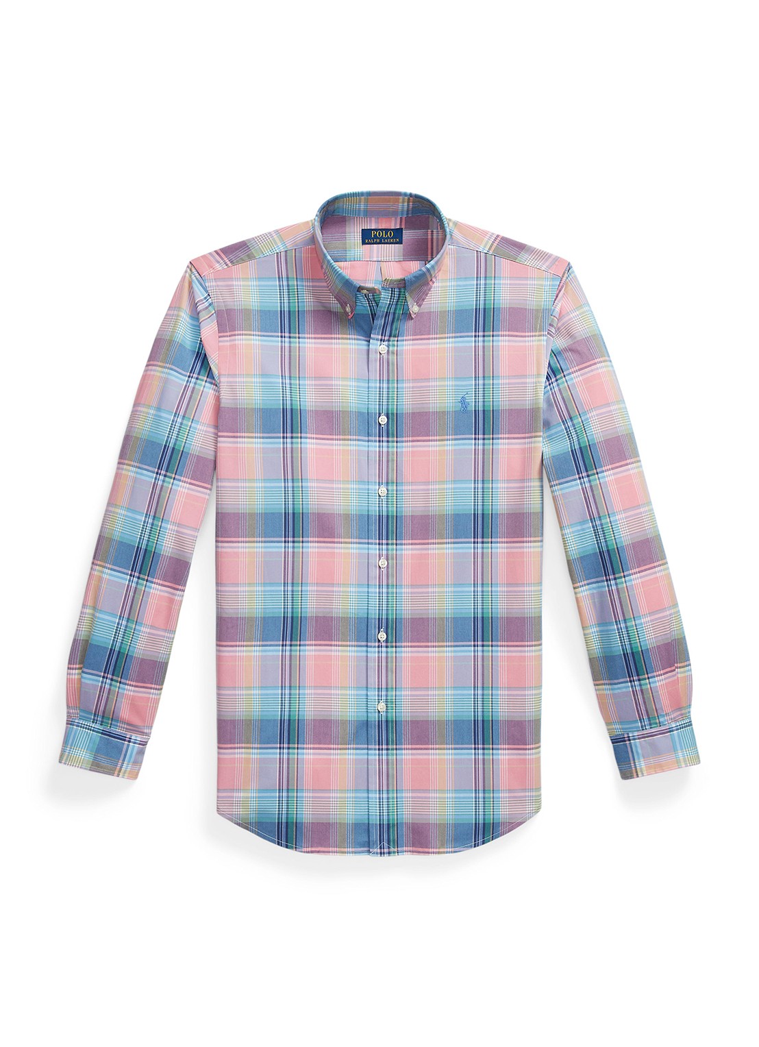 Ralph Lauren Custom fit overhemd met ruitdessin en logoborduring - voorkant pink blue / roze