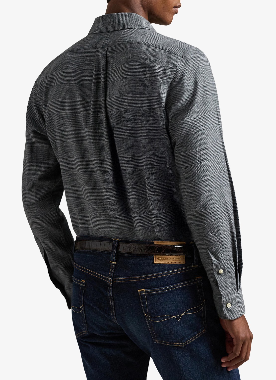 Ralph Lauren Custom fit overhemd met ruitdessin en logoborduring - achterkant 5 grey heather / grijs
