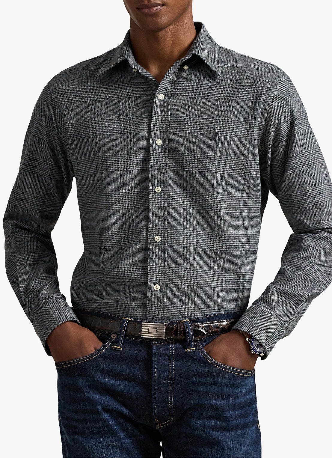 Ralph Lauren Custom fit overhemd met ruitdessin en logoborduring - detail 3 grey heather / grijs