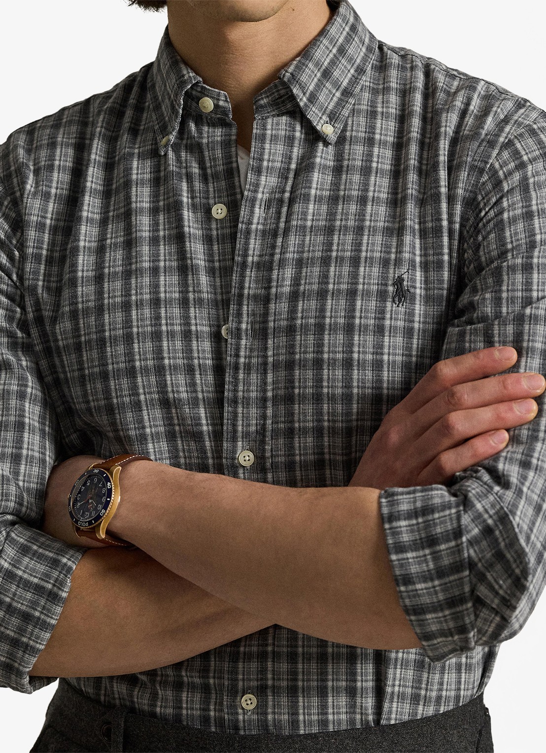 Ralph Lauren Custom fit overhemd met ruitdessin en logoborduring - detail 4 grey heather / grijs