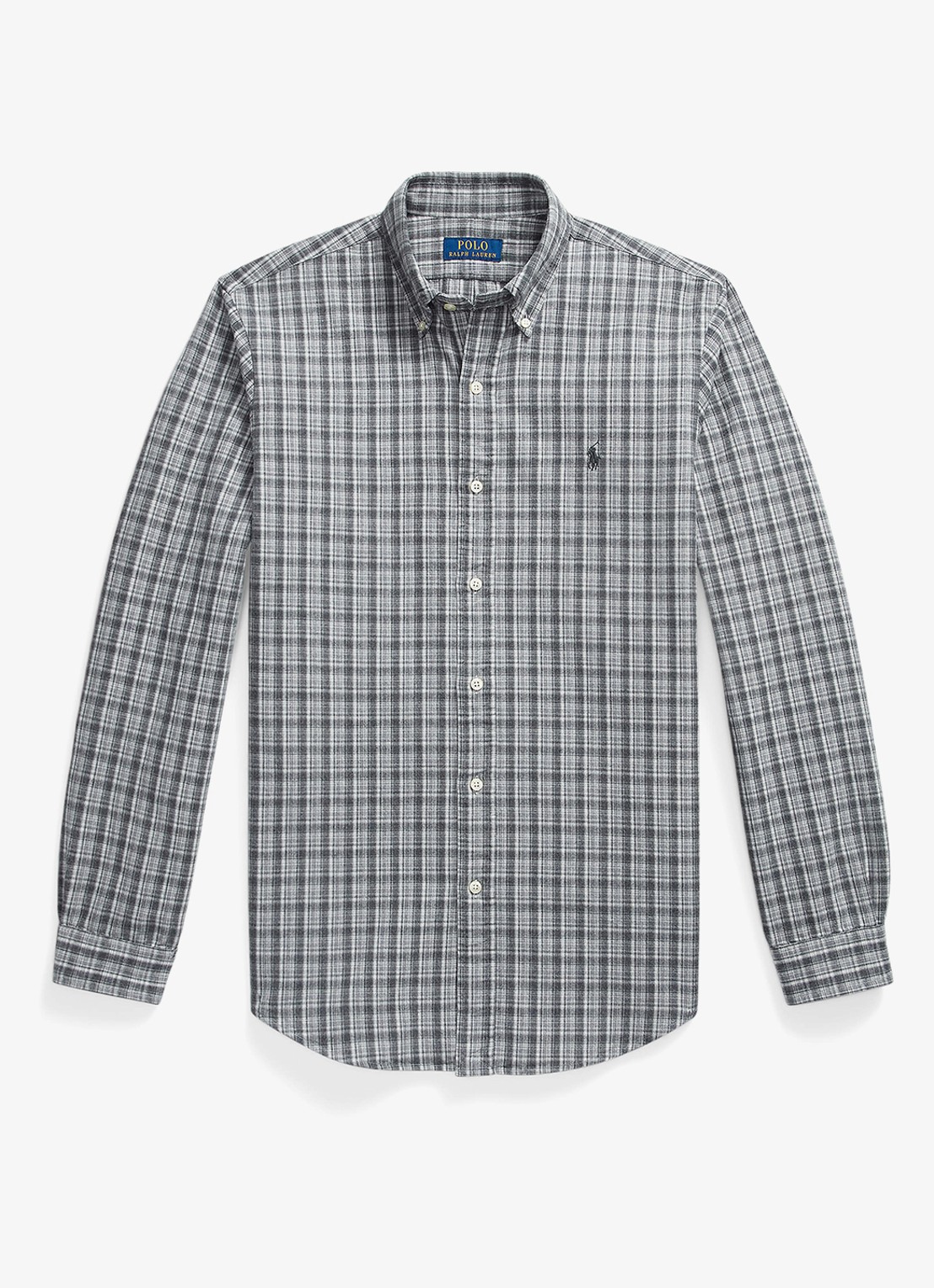 Ralph Lauren Custom fit overhemd met ruitdessin en logoborduring - voorkant grey heather / grijs