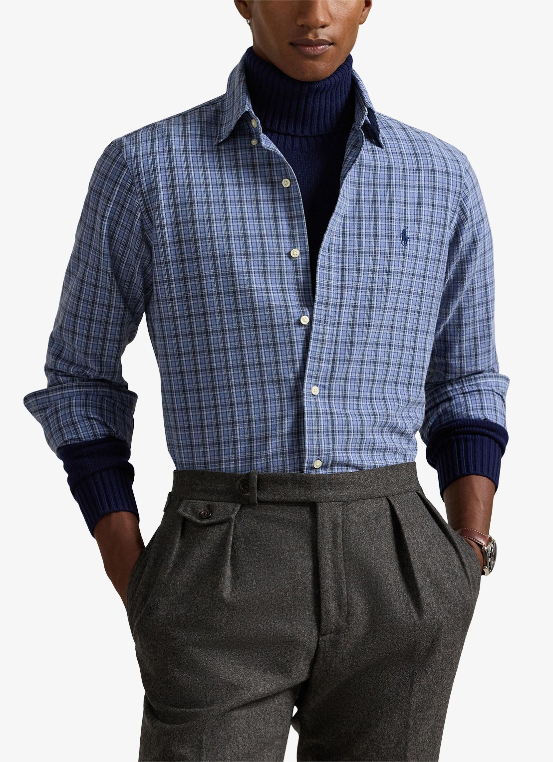 Ralph Lauren Custom fit overhemd met ruitdessin en logoborduring - detail blue heather / blauw