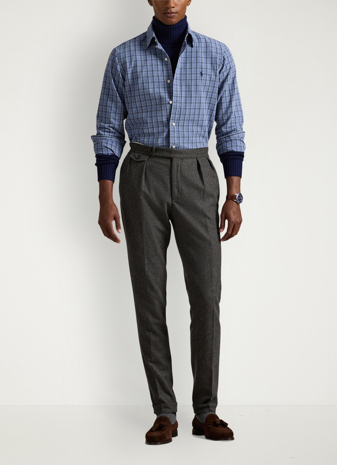 Ralph Lauren Custom fit overhemd met ruitdessin en logoborduring - voorkant 3 blue heather / blauw