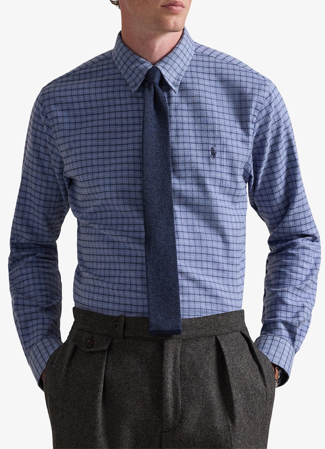 Ralph Lauren Custom fit overhemd met ruitdessin en logoborduring - detail 4 blue heather / blauw